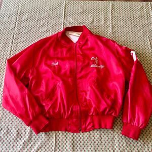 Vintage 80s Men's Holloway Varsity Bomber Club Jacket Red BOB Club KC G 76 L